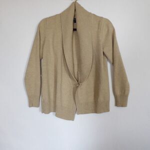 Ann‎ Taylor Tan Merino Wool Open Front Beige Knit Neutral Cardigan | Small